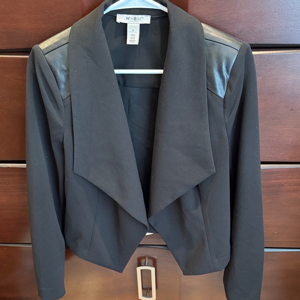 White House Black Market Black Blazer with Leather Accents